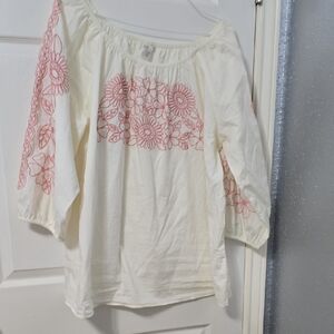 Cato Cream 3/4 Sleeve Smocked Blouse